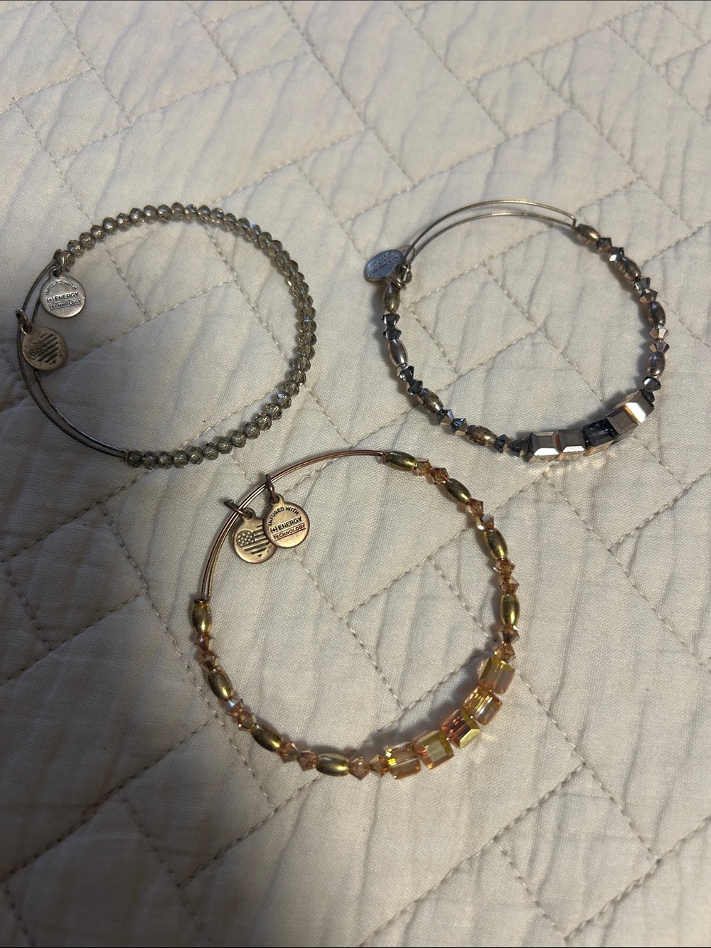 Alex and Ani Beaded Wire Bracelet Set - Gold, Silver, Gray
